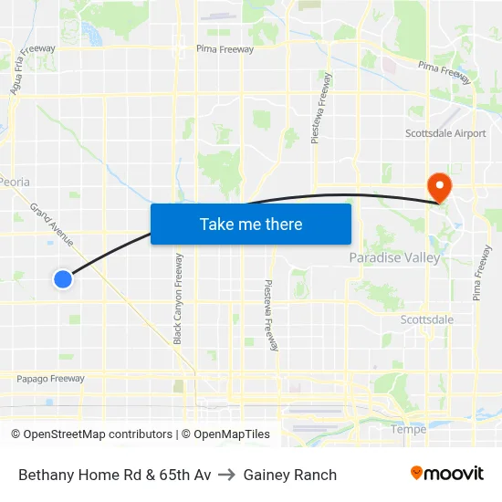 Bethany Home Rd & 65th Av to Gainey Ranch map