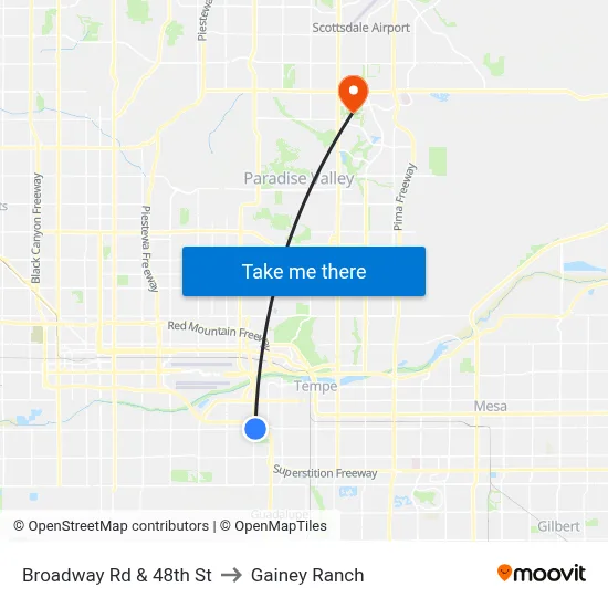 Broadway Rd & 48th St to Gainey Ranch map