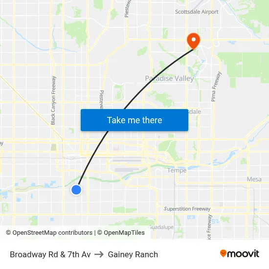 Broadway Rd & 7th Av to Gainey Ranch map