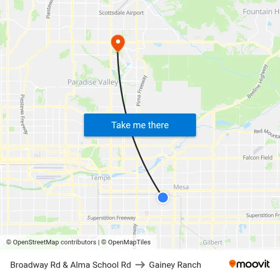 Broadway Rd & Alma School Rd to Gainey Ranch map