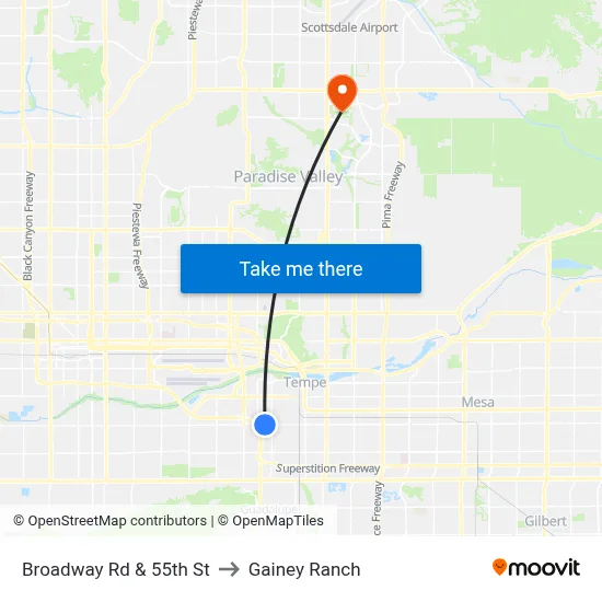 Broadway Rd & 55th St to Gainey Ranch map