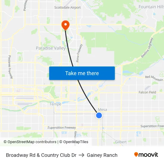 Broadway Rd & Country Club Dr to Gainey Ranch map