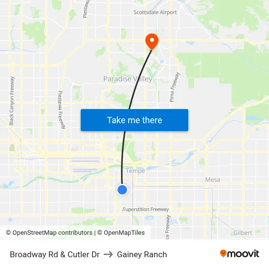 Broadway Rd & Cutler Dr to Gainey Ranch map