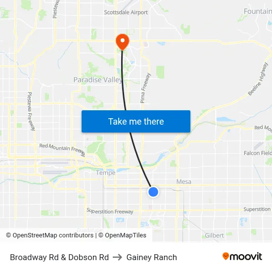 Broadway Rd & Dobson Rd to Gainey Ranch map