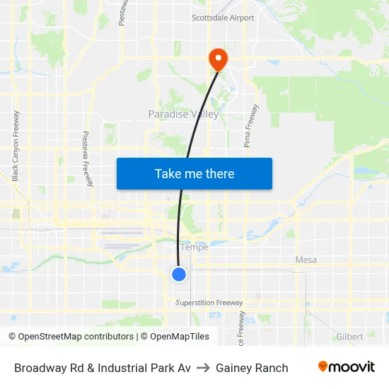 Broadway Rd & Industrial Park Av to Gainey Ranch map