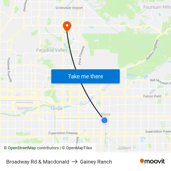 Broadway Rd & Macdonald to Gainey Ranch map