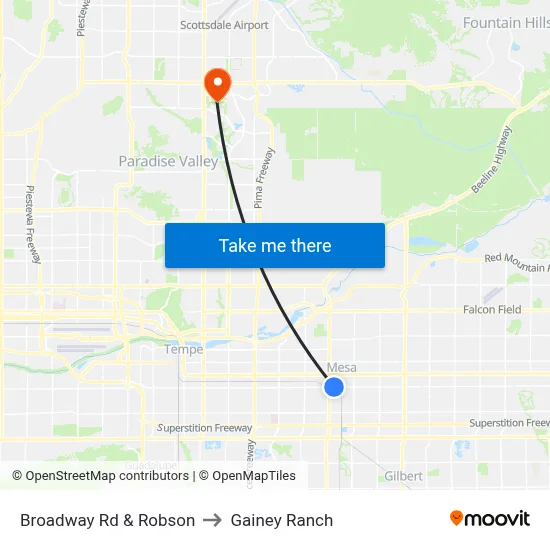 Broadway Rd & Robson to Gainey Ranch map