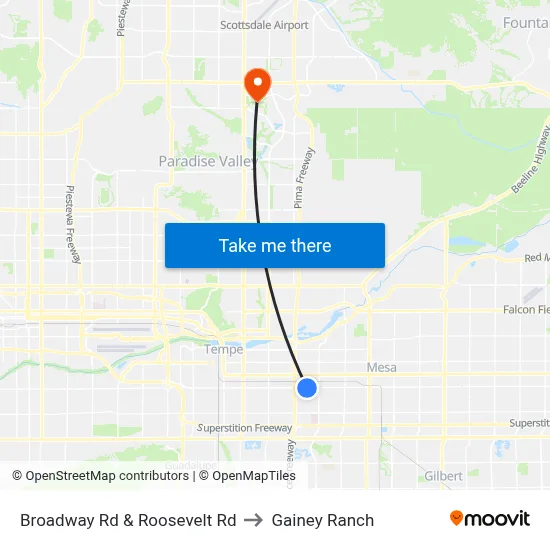 Broadway Rd & Roosevelt Rd to Gainey Ranch map