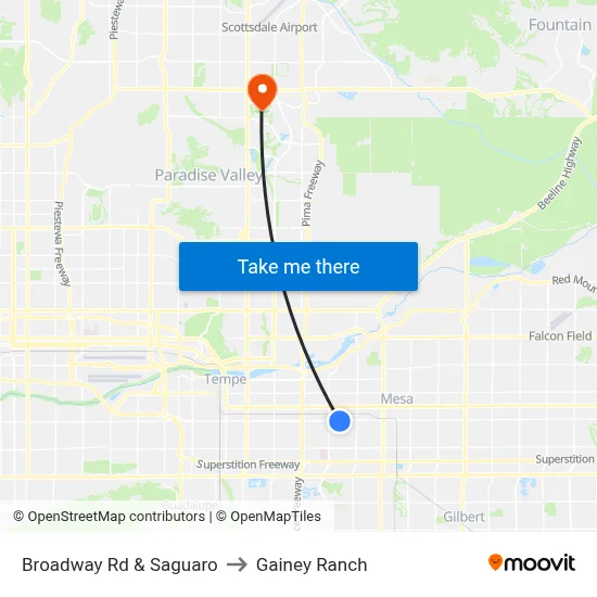 Broadway Rd & Saguaro to Gainey Ranch map
