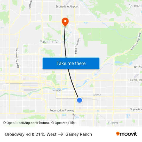 Broadway Rd & 2145 West to Gainey Ranch map