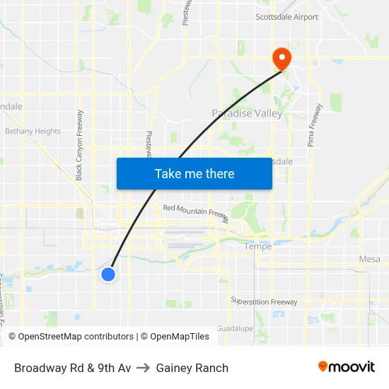 Broadway Rd & 9th Av to Gainey Ranch map