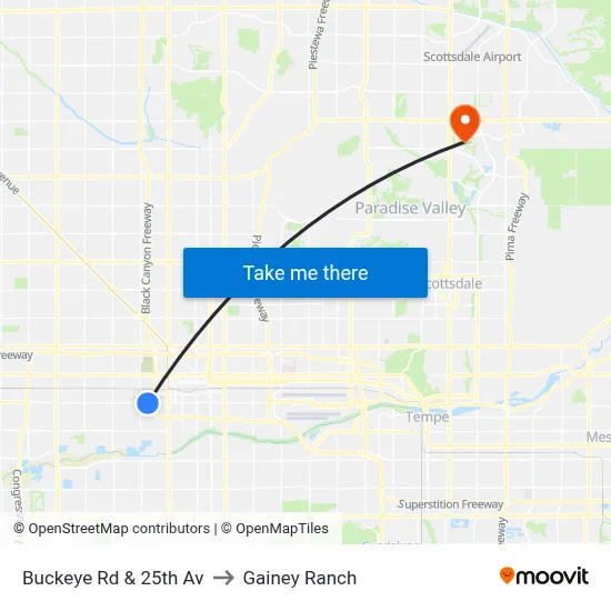Buckeye Rd & 25th Av to Gainey Ranch map