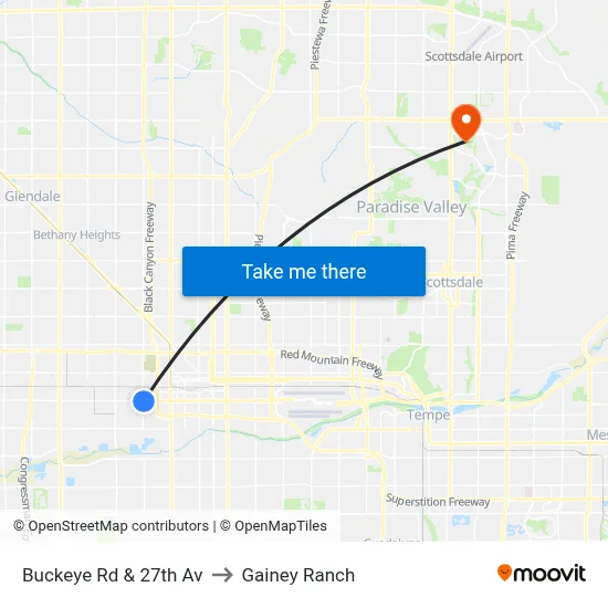 Buckeye Rd & 27th Av to Gainey Ranch map