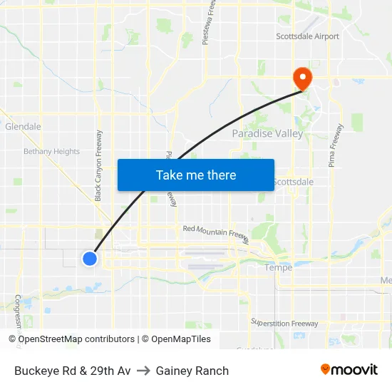Buckeye Rd & 29th Av to Gainey Ranch map