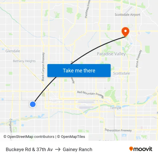 Buckeye Rd & 37th Av to Gainey Ranch map