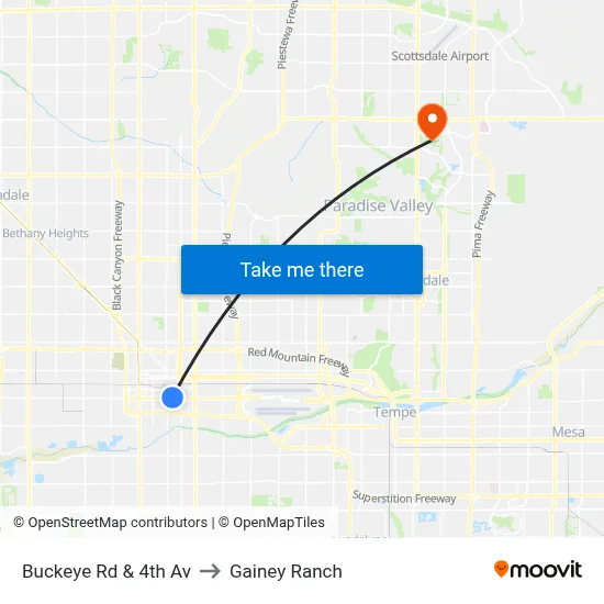 Buckeye Rd & 4th Av to Gainey Ranch map