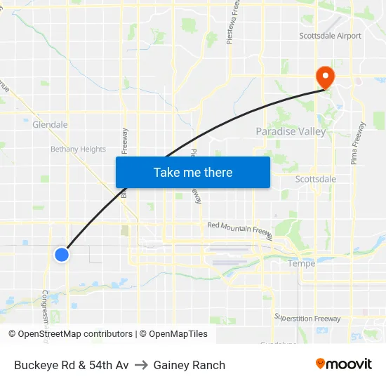Buckeye Rd & 54th Av to Gainey Ranch map