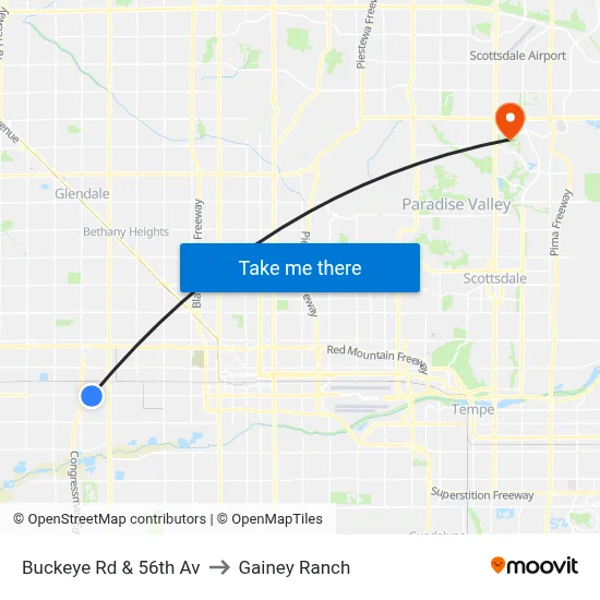 Buckeye Rd & 56th Av to Gainey Ranch map