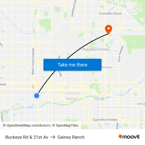 Buckeye Rd & 21st Av to Gainey Ranch map