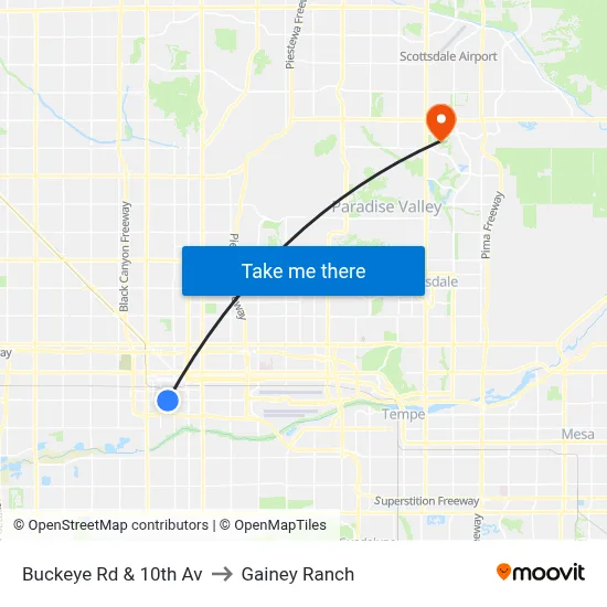 Buckeye Rd & 10th Av to Gainey Ranch map