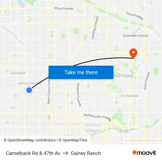 Camelback Rd & 47th Av to Gainey Ranch map