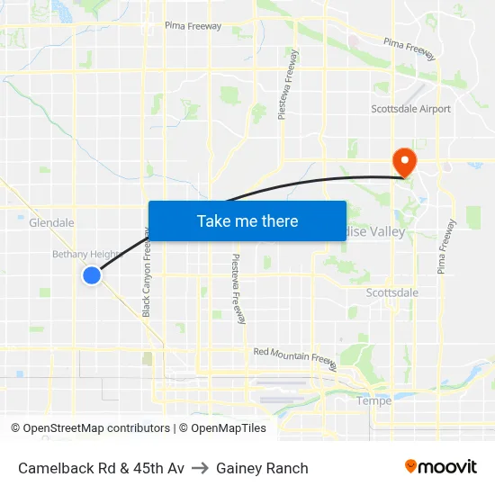 Camelback Rd & 45th Av to Gainey Ranch map
