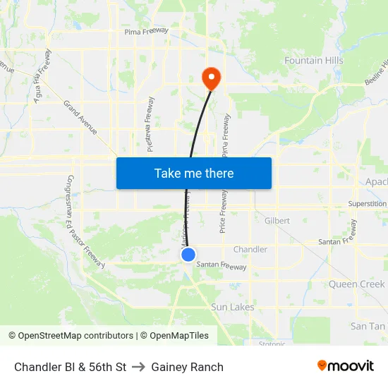 Chandler Bl & 56th St to Gainey Ranch map