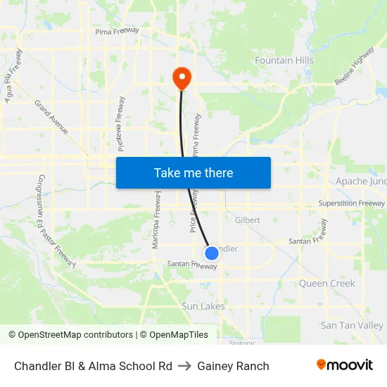 Chandler Bl & Alma School Rd to Gainey Ranch map