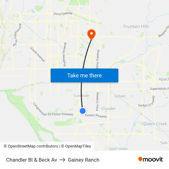 Chandler Bl & Beck Av to Gainey Ranch map