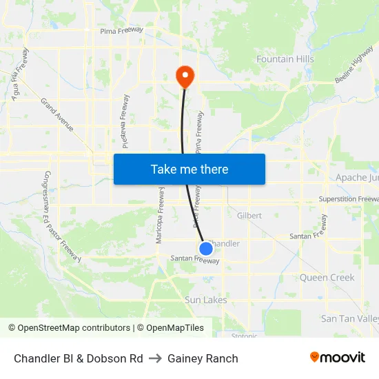Chandler Bl & Dobson Rd to Gainey Ranch map