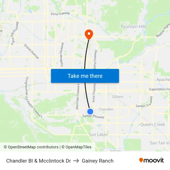 Chandler Bl & Mcclintock Dr to Gainey Ranch map