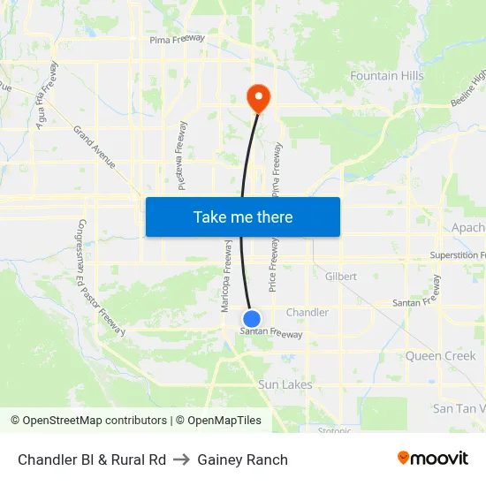Chandler Bl & Rural Rd to Gainey Ranch map