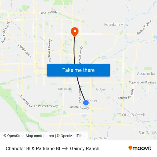Chandler Bl & Parklane Bl to Gainey Ranch map