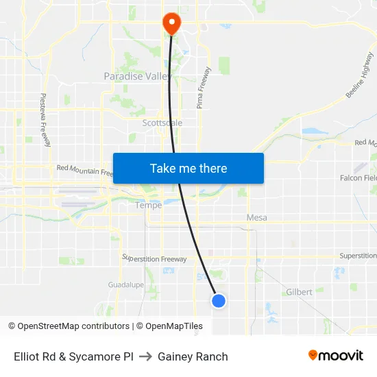 Elliot Rd & Sycamore Pl to Gainey Ranch map