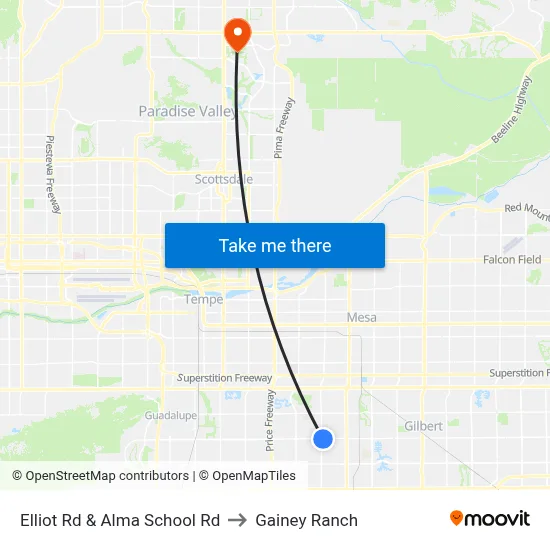 Elliot Rd & Alma School Rd to Gainey Ranch map