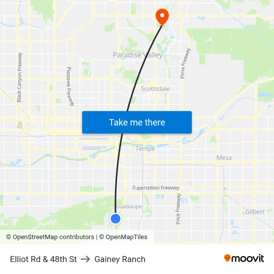 Elliot Rd & 48th St to Gainey Ranch map