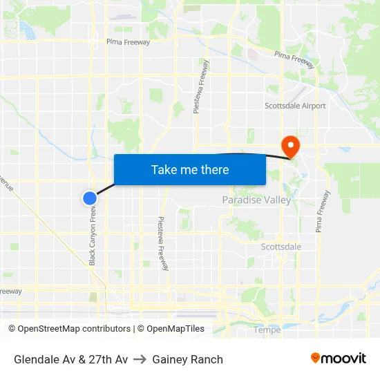 Glendale Av & 27th Av to Gainey Ranch map