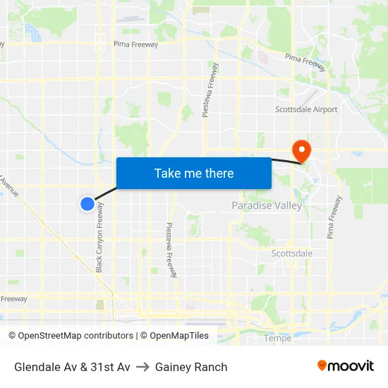 Glendale Av & 31st Av to Gainey Ranch map