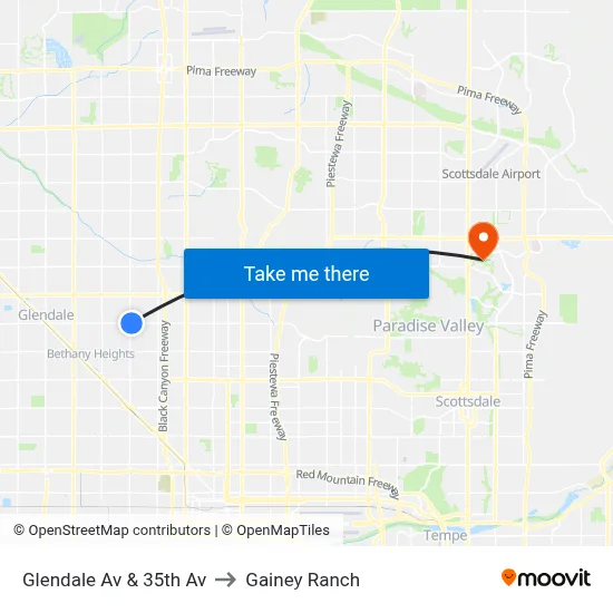 Glendale Av & 35th Av to Gainey Ranch map