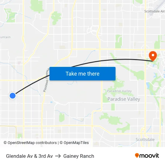 Glendale Av & 3rd Av to Gainey Ranch map