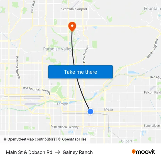 Main St & Dobson Rd to Gainey Ranch map