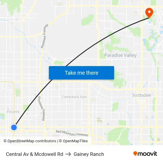 Central Av & Mcdowell Rd to Gainey Ranch map
