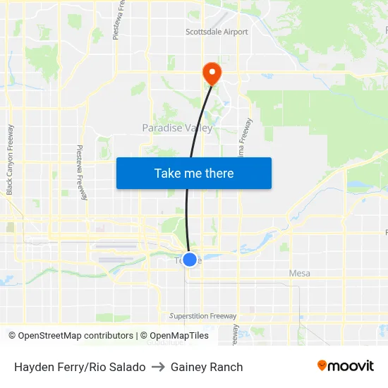 Hayden Ferry/Rio Salado to Gainey Ranch map