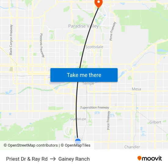 Priest Dr & Ray Rd to Gainey Ranch map