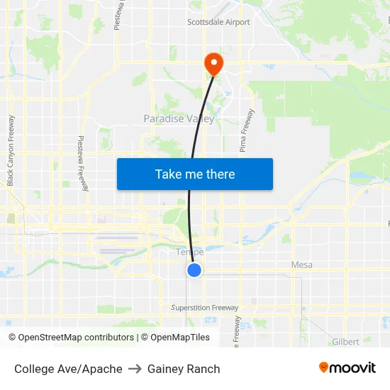 College Ave/Apache to Gainey Ranch map