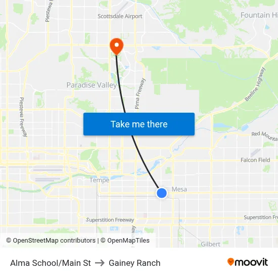 Alma School/Main St to Gainey Ranch map