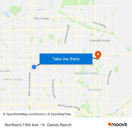 Northern/19th Ave to Gainey Ranch map
