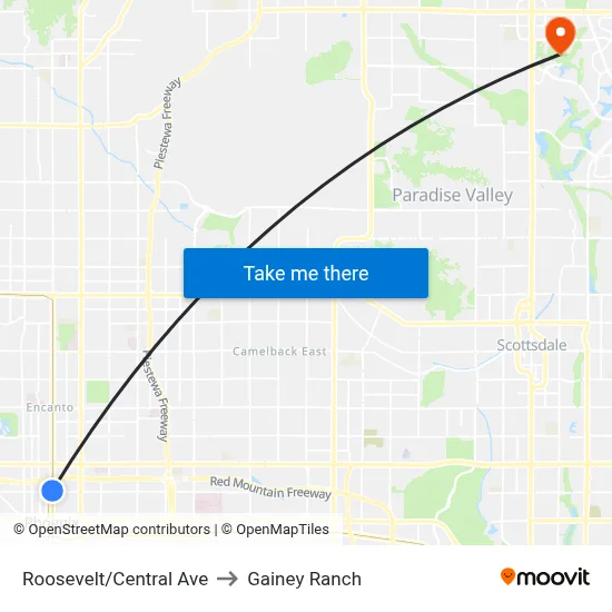 Roosevelt/Central Ave to Gainey Ranch map