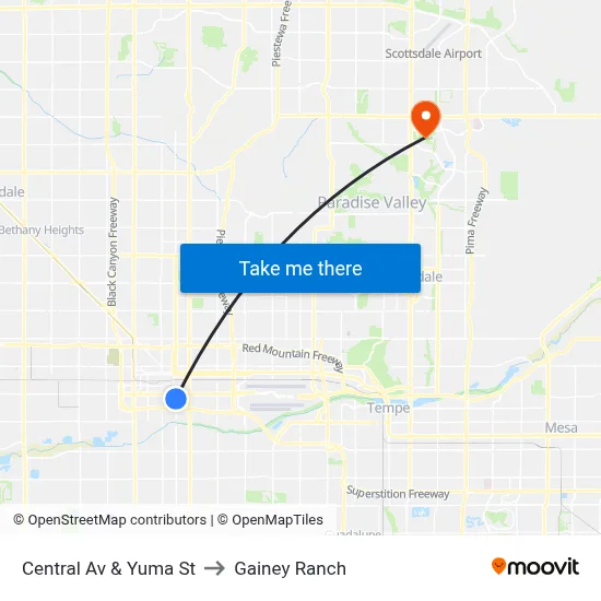 Central Av & Yuma St to Gainey Ranch map