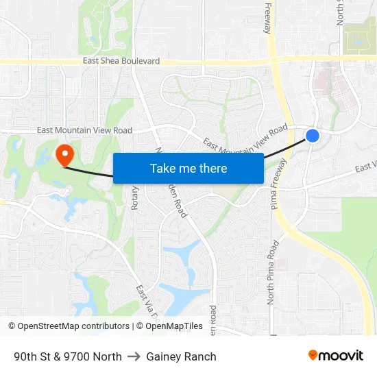90th St & 9700 North to Gainey Ranch map